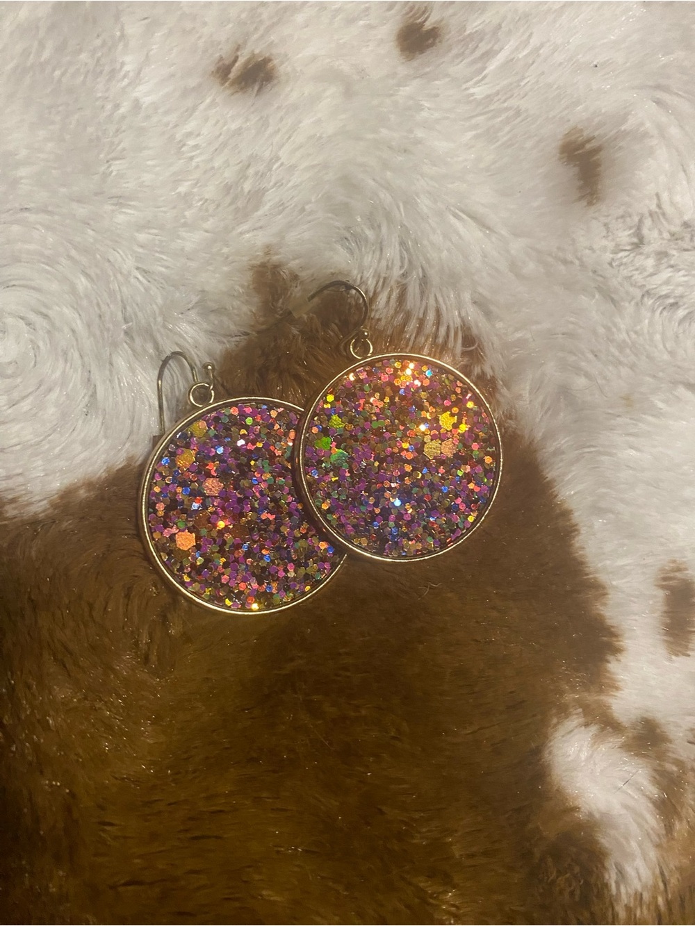 Gold Round Multicolor Glitter Drop Earrings - Women Jewelry